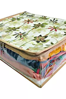 Atorakushon Flower Print Transparent Saree Cover,Wardrobe Organizer Regular Clothes Dress Protection cover Bag 2pcs