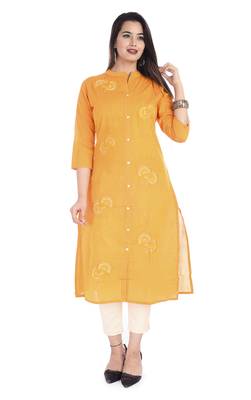 Yellow embroidered chanderi ethnic-kurtis 1