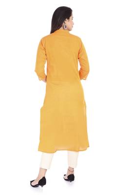 Yellow embroidered chanderi ethnic-kurtis 2