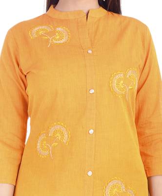 Yellow embroidered chanderi ethnic-kurtis 4