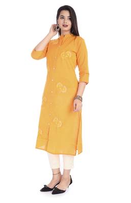 Yellow embroidered chanderi ethnic-kurtis 5