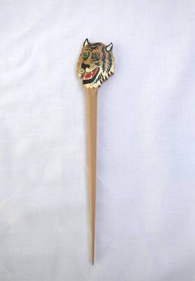 Jain Exports Hand-painted fierce Lion Wooden hair stick 1