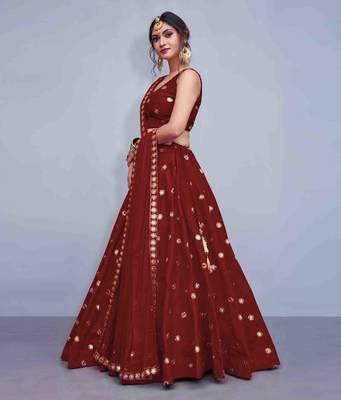Maroon embroidered art silk semi stitched lehenga 3