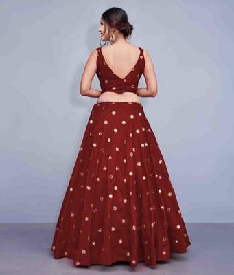 Maroon embroidered art silk semi stitched lehenga 4