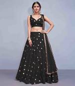 Black embroidered art silk semi stitched lehenga
