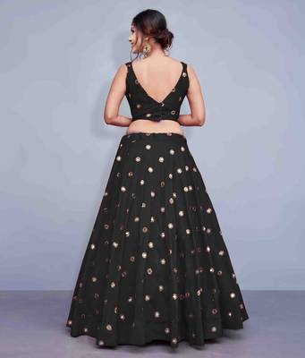 Black embroidered art silk semi stitched lehenga 4