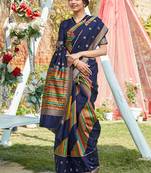 Navy blue woven pochampally saree with blouse