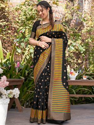 Black woven pochampally saree with blouse 1