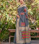 Grey woven pochampally saree with blouse