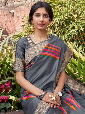 Grey woven pochampally saree with blouse 2