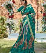 Turquoise woven pochampally saree with blouse