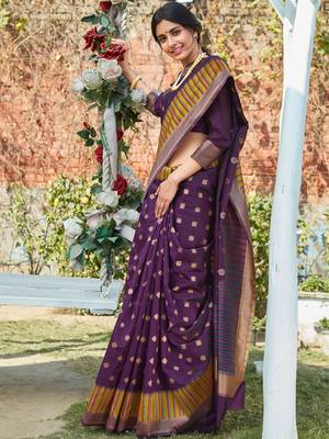 Purple woven pochampally saree with blouse 1