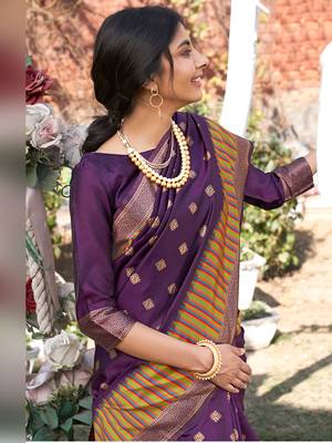 Purple woven pochampally saree with blouse 2