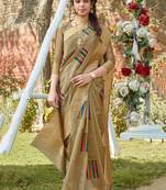 Beige woven pochampally saree with blouse