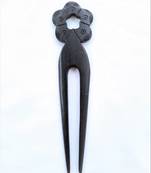 Hand carved Flower Design Ebony Wood Black hair fork