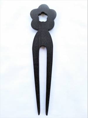 Hand carved Flower Design Ebony Wood Black hair fork 3