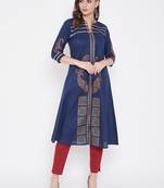 Dark blue printed cotton kurtas-and-kurtis