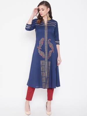 Dark blue printed cotton kurtas-and-kurtis 3