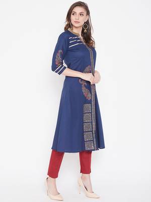 Dark blue printed cotton kurtas-and-kurtis 4