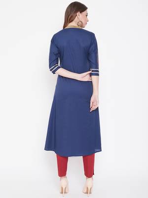 Dark blue printed cotton kurtas-and-kurtis 5