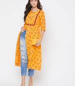 Yellow printed rayon kurtas-and-kurtis