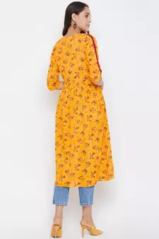 Yellow printed rayon kurtas-and-kurtis