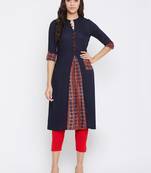 Dark blue solid rayon kurtas-and-kurtis