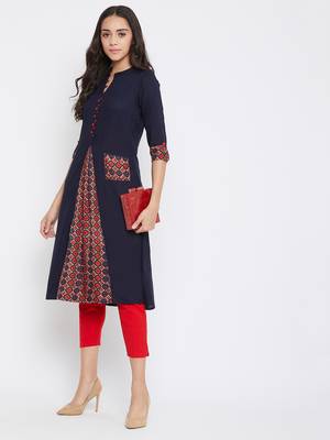 Dark blue solid rayon kurtas-and-kurtis 2