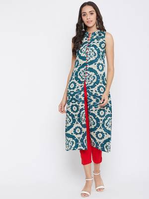 Dark blue printed rayon kurtas-and-kurtis 1