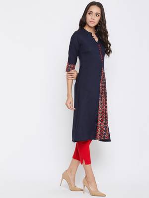 Dark blue solid rayon kurtas-and-kurtis 4