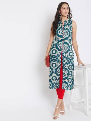Dark blue printed rayon kurtas-and-kurtis 2