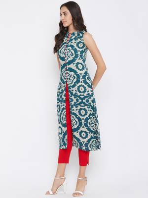 Dark blue printed rayon kurtas-and-kurtis 3