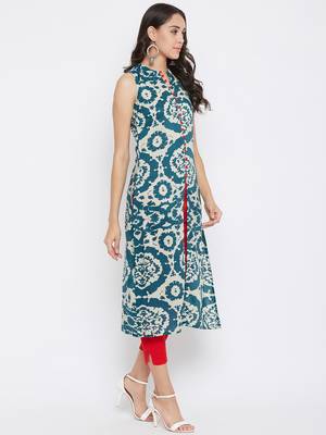 Dark blue printed rayon kurtas-and-kurtis 4