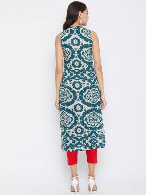 Dark blue printed rayon kurtas-and-kurtis 5