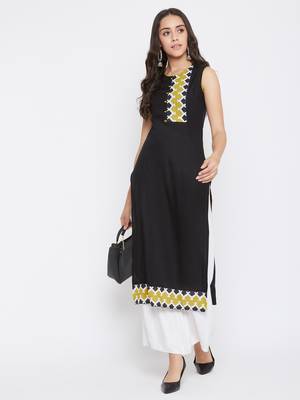 Black solid rayon kurtas-and-kurtis 2