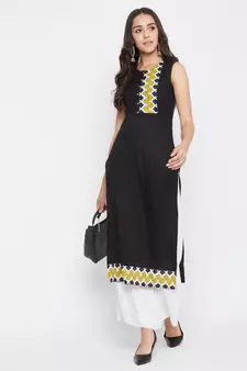 Black solid rayon kurtas-and-kurtis