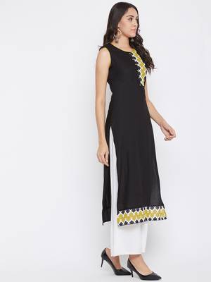 Black solid rayon kurtas-and-kurtis 3