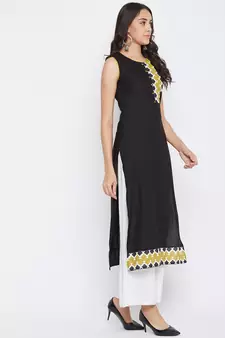 Black solid rayon kurtas-and-kurtis