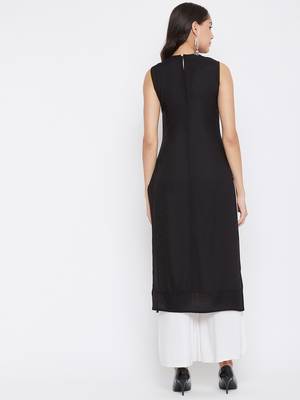 Black solid rayon kurtas-and-kurtis 4