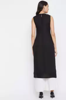 Black solid rayon kurtas-and-kurtis