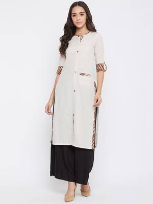 Beige self design cotton kurtas-and-kurtis 1