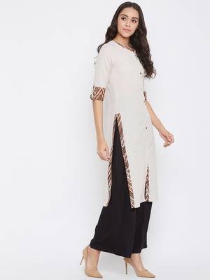 Beige self design cotton kurtas-and-kurtis 4