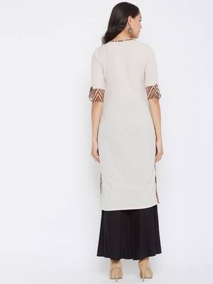 Beige self design cotton kurtas-and-kurtis 5