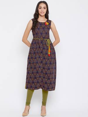 Blue printed cotton kurtas-and-kurtis 2