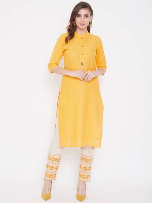 Yellow embroidered cotton kurtas-and-kurtis 1
