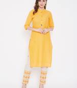 Yellow embroidered cotton kurtas-and-kurtis