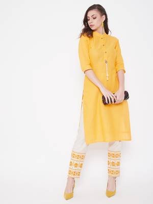 Yellow embroidered cotton kurtas-and-kurtis 2