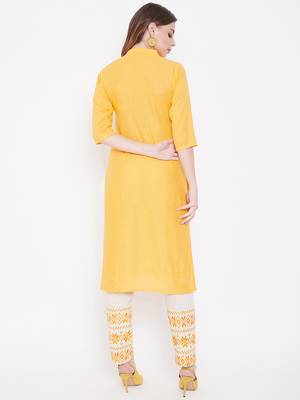 Yellow embroidered cotton kurtas-and-kurtis 4