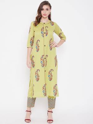 Light yellow printed cotton kurtas-and-kurtis 1