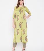 Light yellow printed cotton kurtas-and-kurtis